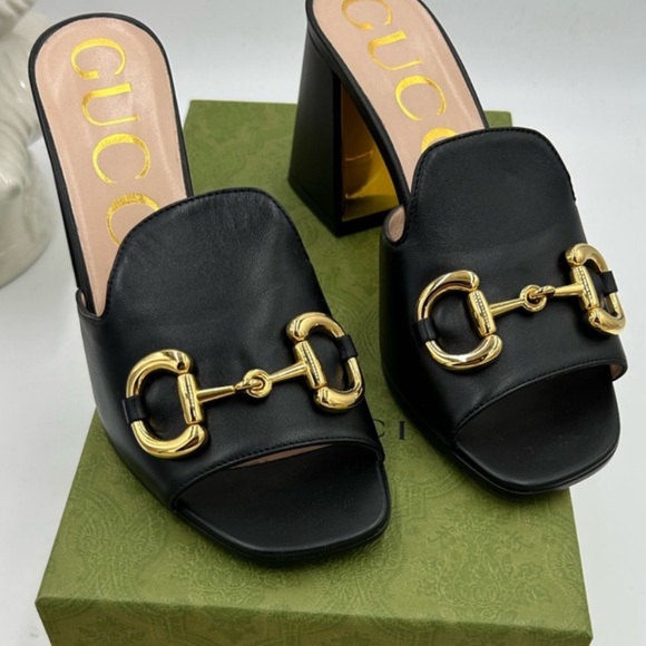 Gucci Shoes - Women's Gucci Leather Mules with Gold Horsebit